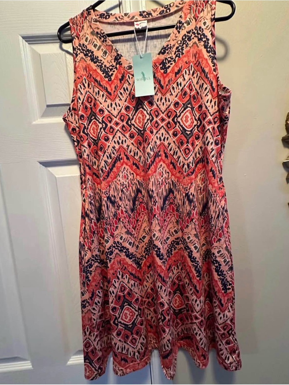 Amazon Coral and Navy Printed Sleeveless Mini Dress